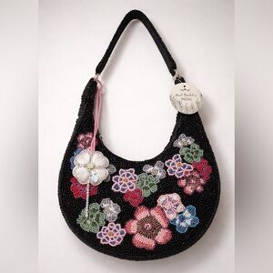 Floral Beaded Black Handbag